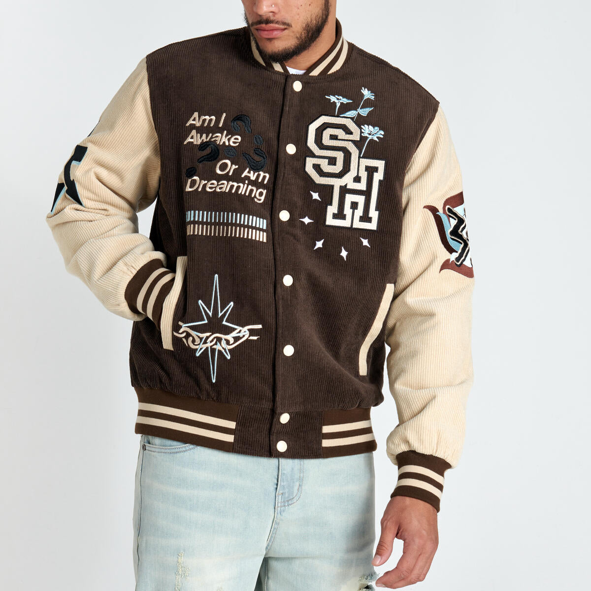 SUGAR HILL "PARANOID" CORDUROY LETTERMAN (BROWN) (SH23-FALL-27)