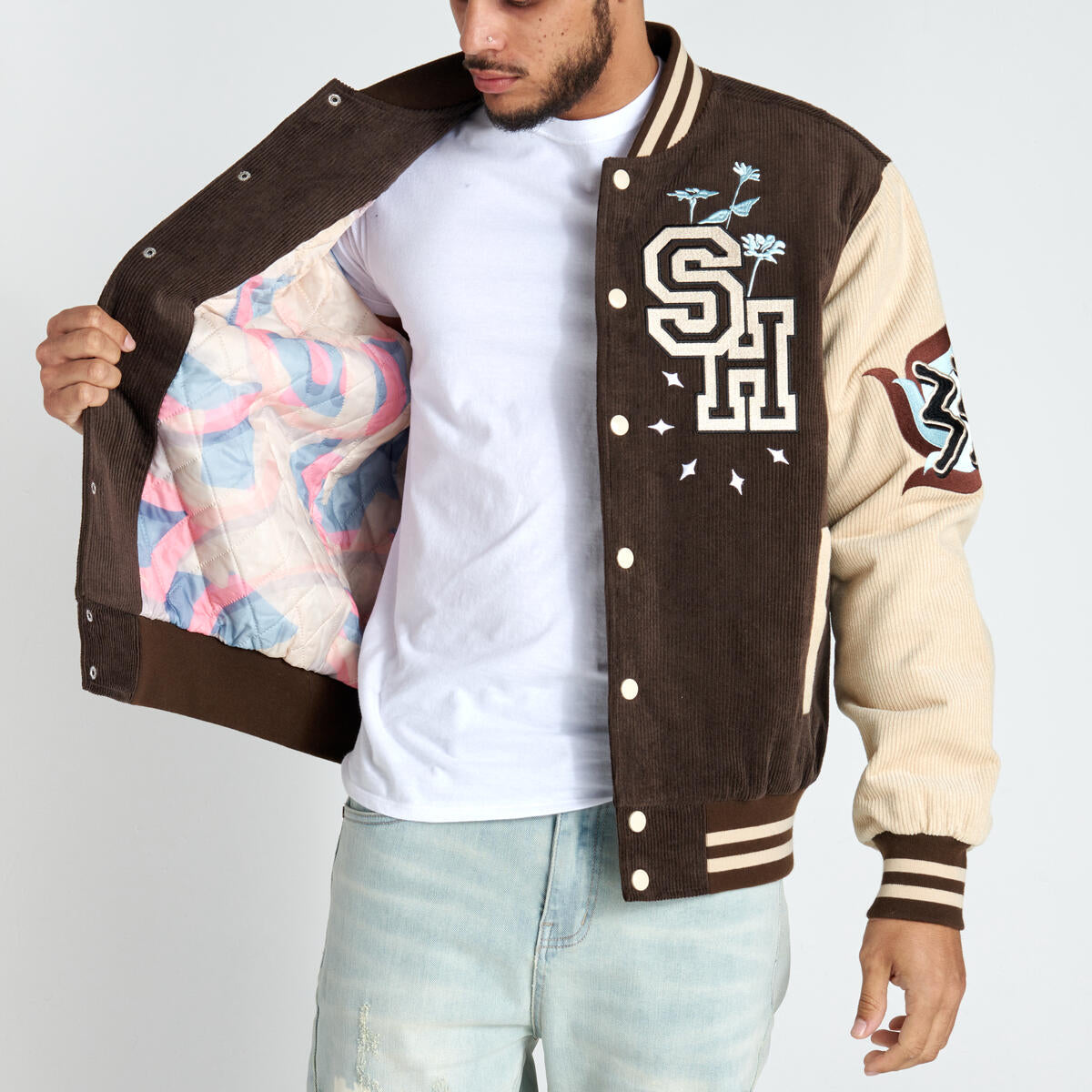 SUGAR HILL "PARANOID" CORDUROY LETTERMAN (BROWN) (SH23-FALL-27)