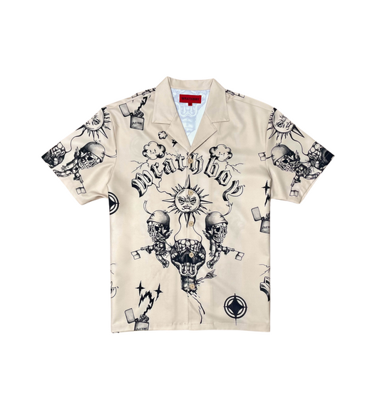 GRAFFITI SHORT SLEEVE BUTTTON DOWN "LT KHAKI"