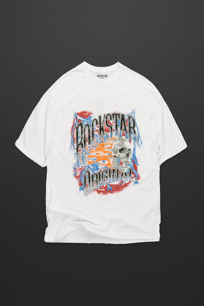 ROCKSTAR Byker-White-Printed-T-Shirt