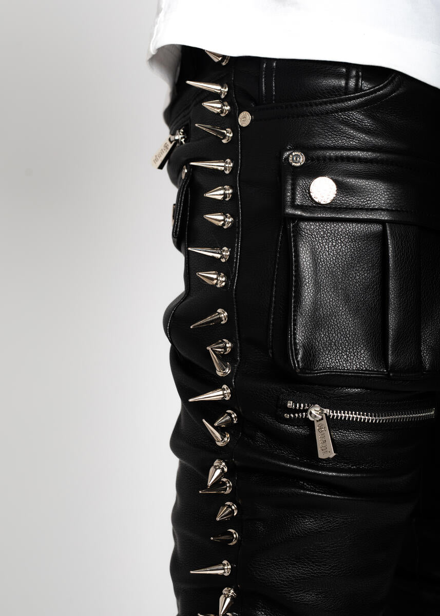 GUAPI Obsidian Black Leather Spikes Pant