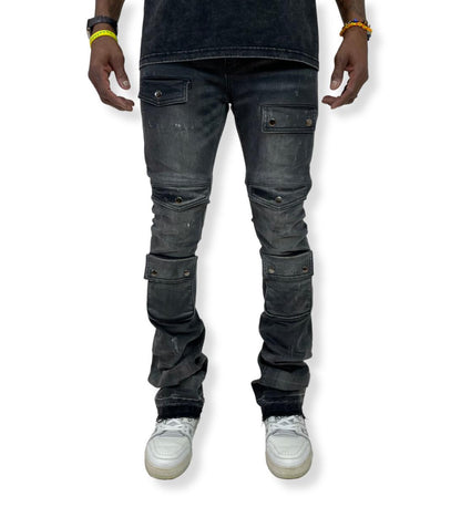 VICIOUS DENIM TWILL STACKED PANTS VC.215 'TORNADO BLACK