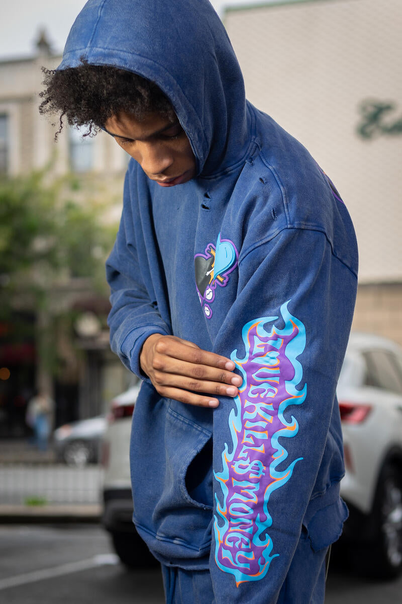 HUDSON LOVE KILLS MONEY HOODY 385GSM (469) 'BLUE ACID'