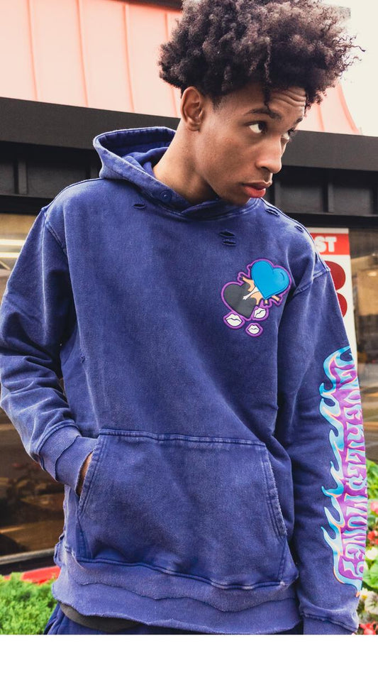 HUDSON LOVE KILLS MONEY HOODY 385GSM (469) 'BLUE ACID'