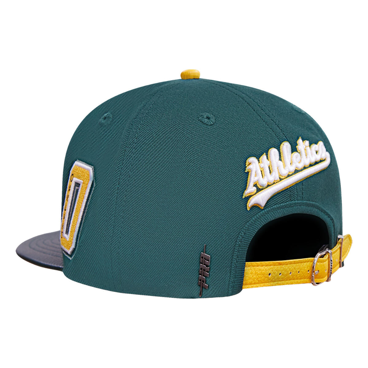 OAKLAND ATHLETICS OLD ENGLISH 6 PANEL LEATHER STRAPBACK (LOA7314581) FOREST GREEN