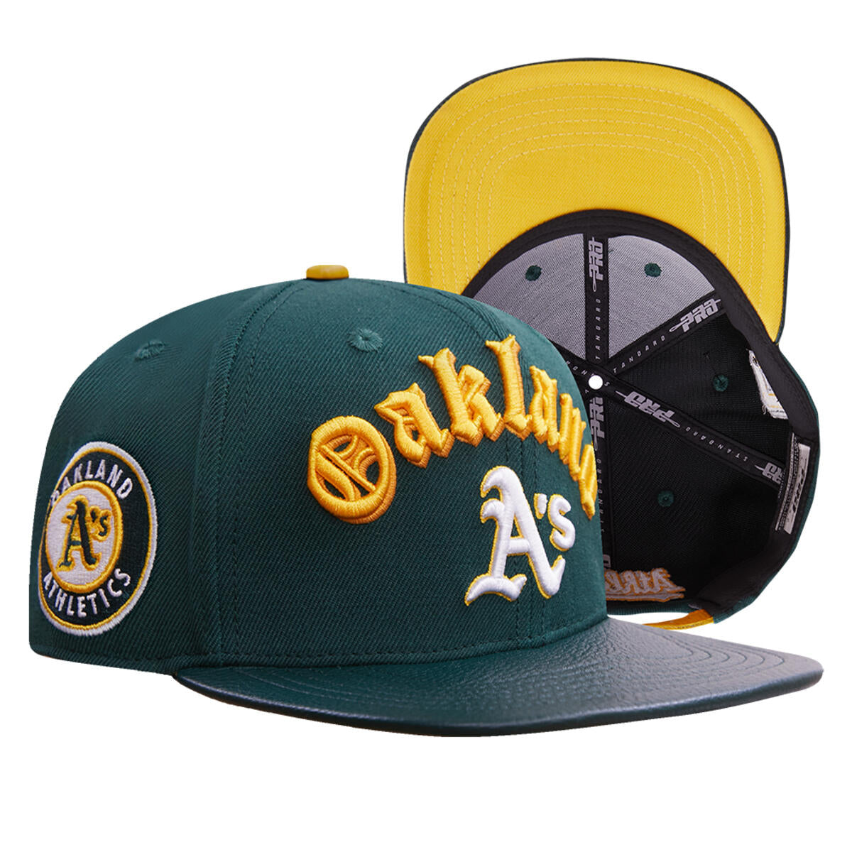 OAKLAND ATHLETICS OLD ENGLISH 6 PANEL LEATHER STRAPBACK (LOA7314581) FOREST GREEN