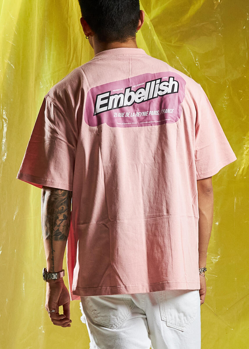 EMBELLISH GARAGE TEE (EMBSUM24-017)-BUBBLE GUM