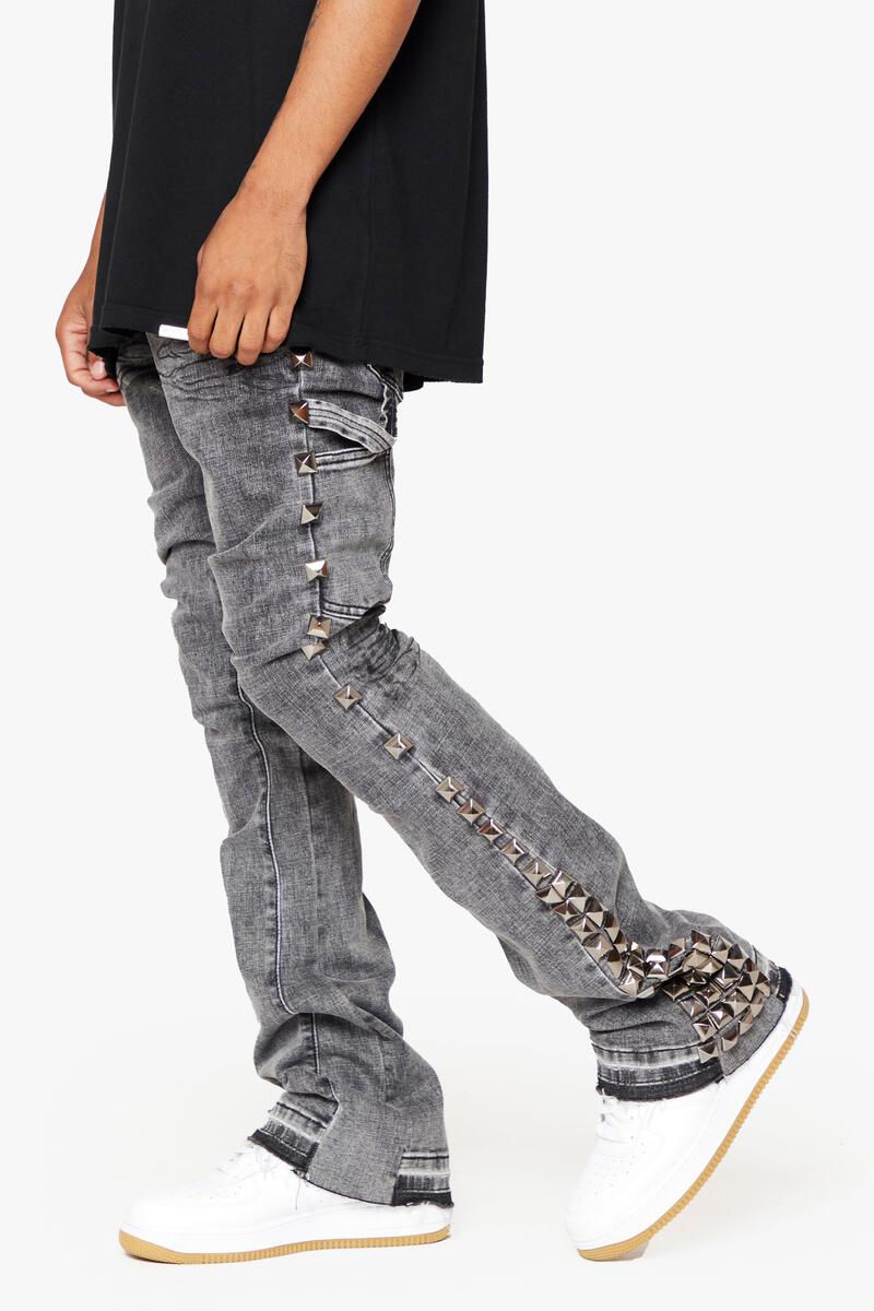 VALABASAS "GLAZ" GREY STACKED FLARE JEAN (VLBS5020-GG4)