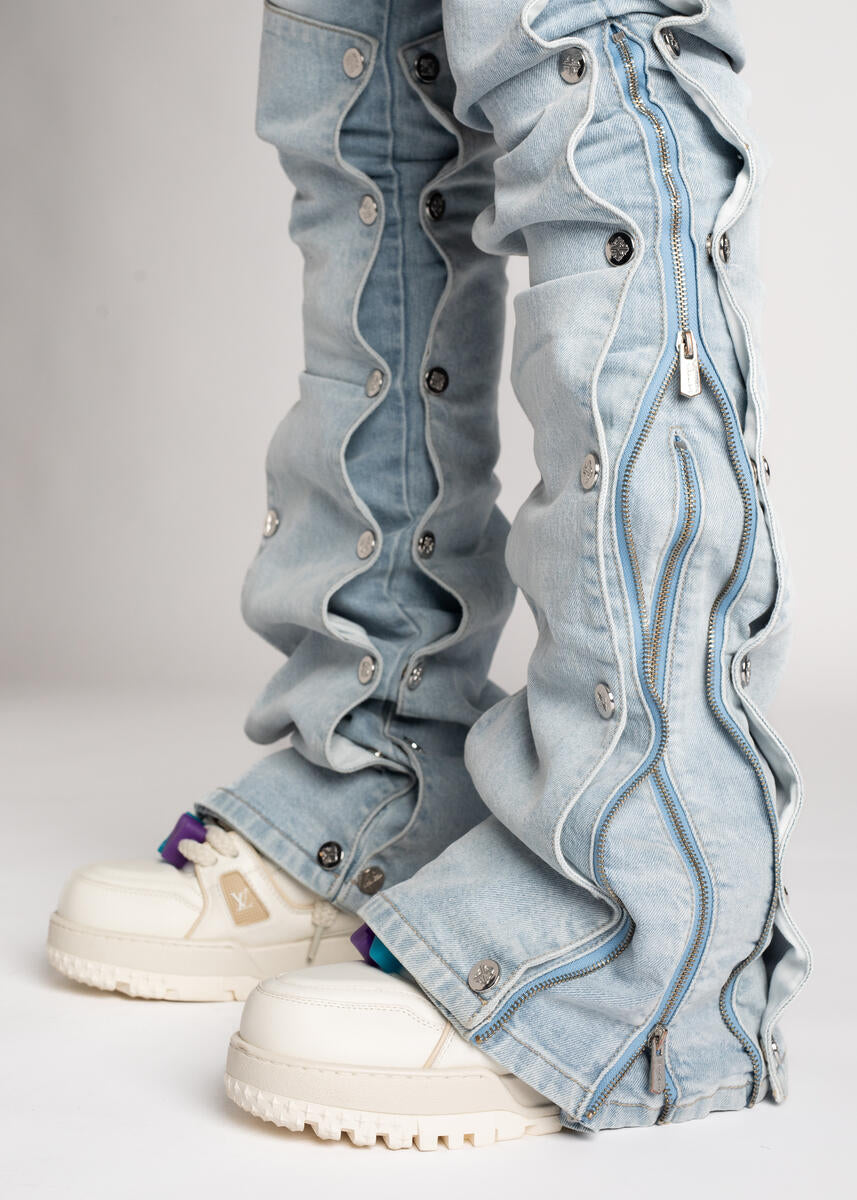 GUAPI Aqua Blue Stacked Premium Denim