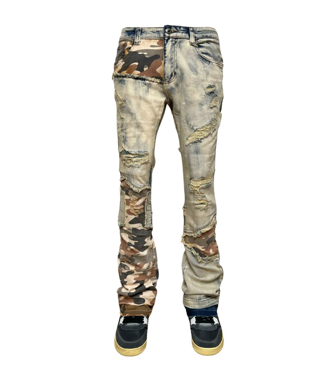 VICIOUS DENIM TWILL PAINTED STACKED PANTS VC.226 'CAMOU'