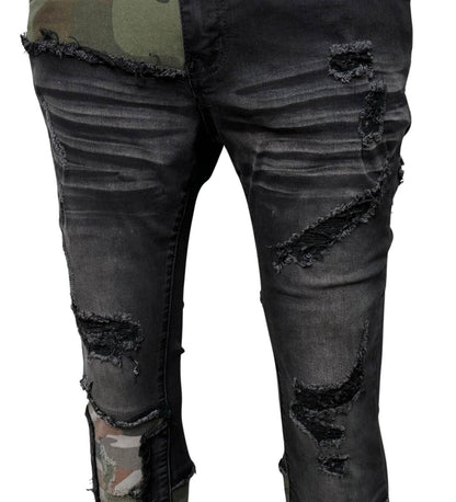 VICIOUS DENIM CAMO STACKED PANTS VC.248 'SAVAGE BLACK'