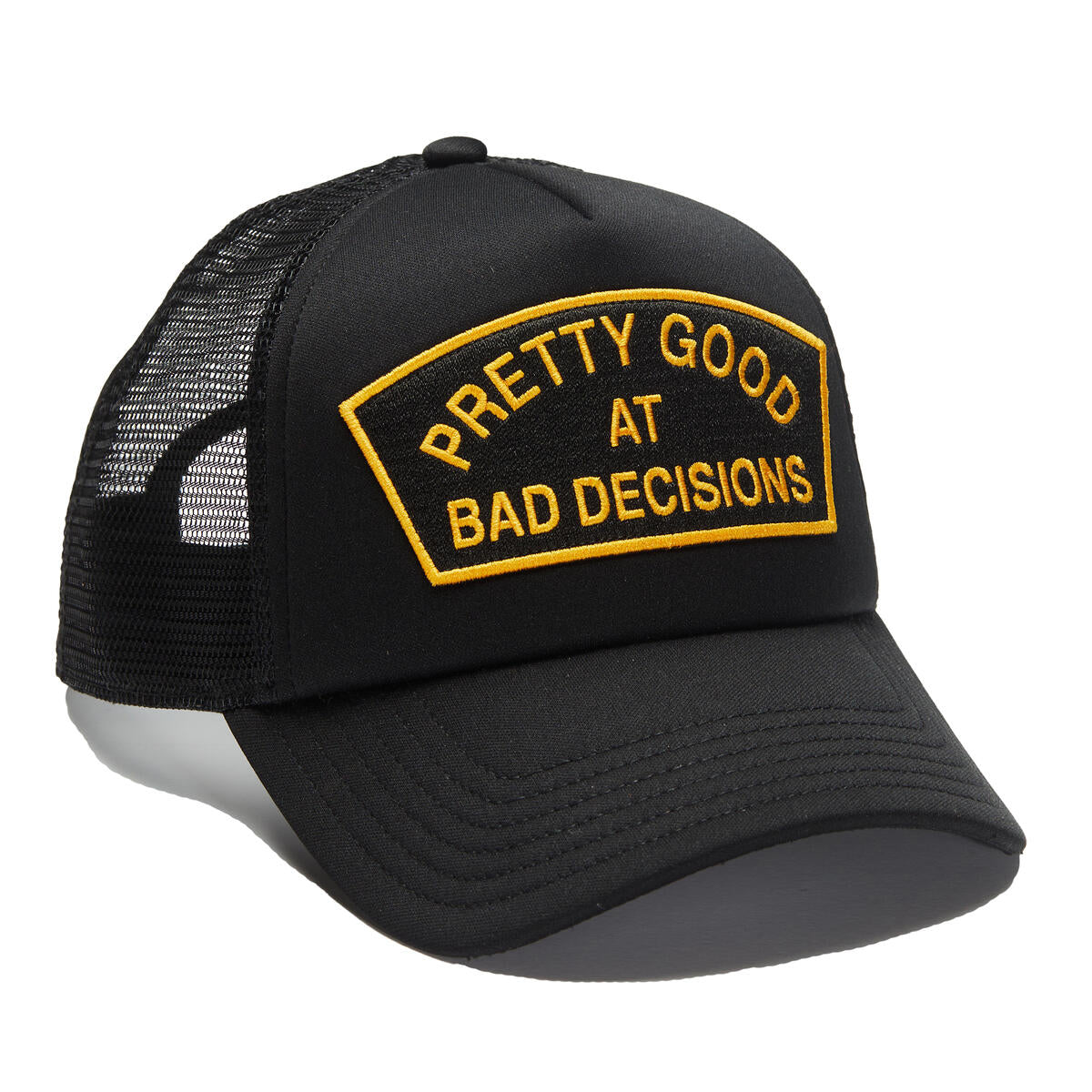 "BAD DECISIONS" MESH BACK TRUCKER HAT (624BC-CH51A)-BLACK