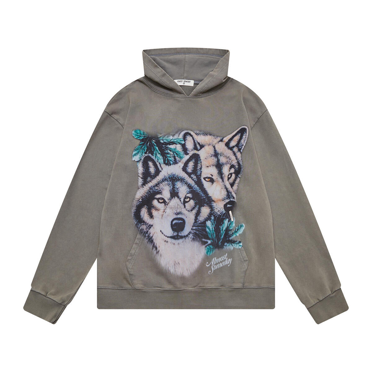 ALMOST SOMEDAY WOLVES HOODIE (c9-35) VINTAGE GREY