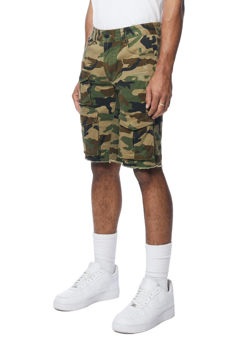 TWILL MULTI CARGO SHORTS (JS24132)-WOOD CAMO