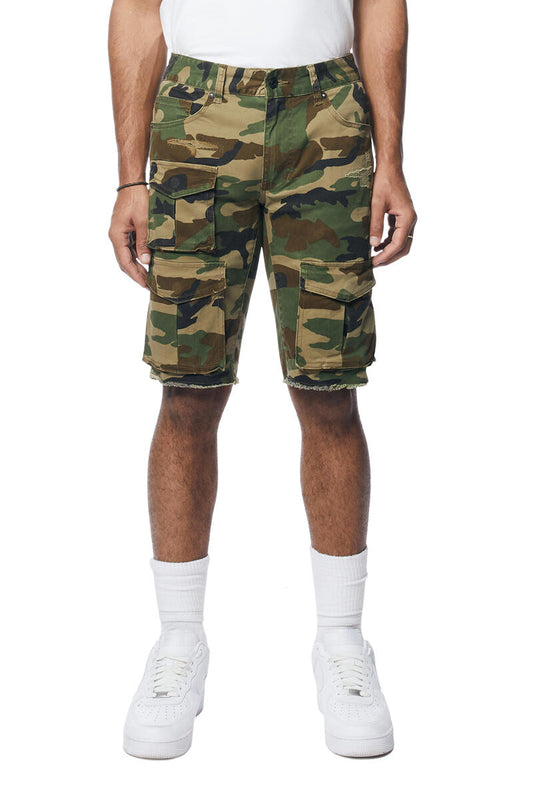 TWILL MULTI CARGO SHORTS (JS24132)-WOOD CAMO