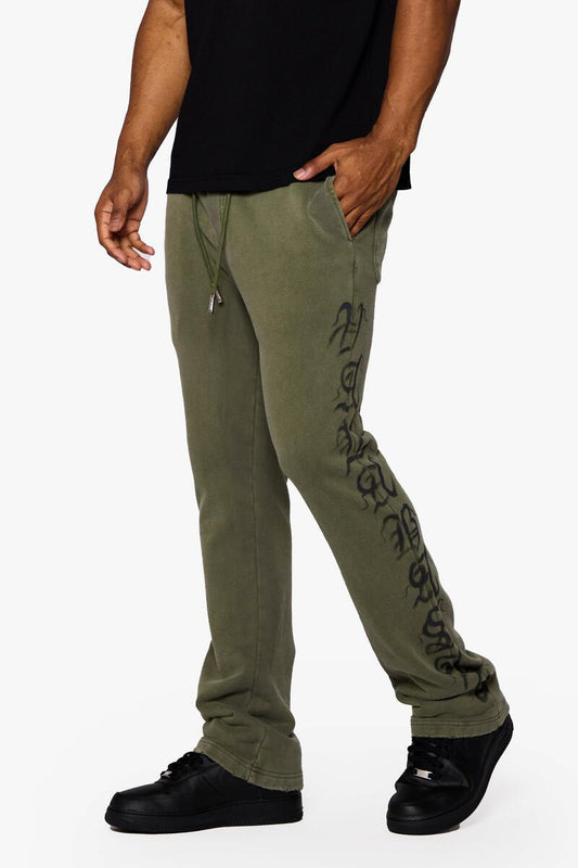 VALABASAS “SCRIPTARA” OLIVE KNITTED PANTS (VLBSFP001)