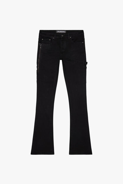 VALABASAS "COVERT" BLACK FLARED STACKED JEAN (VLBS6034)