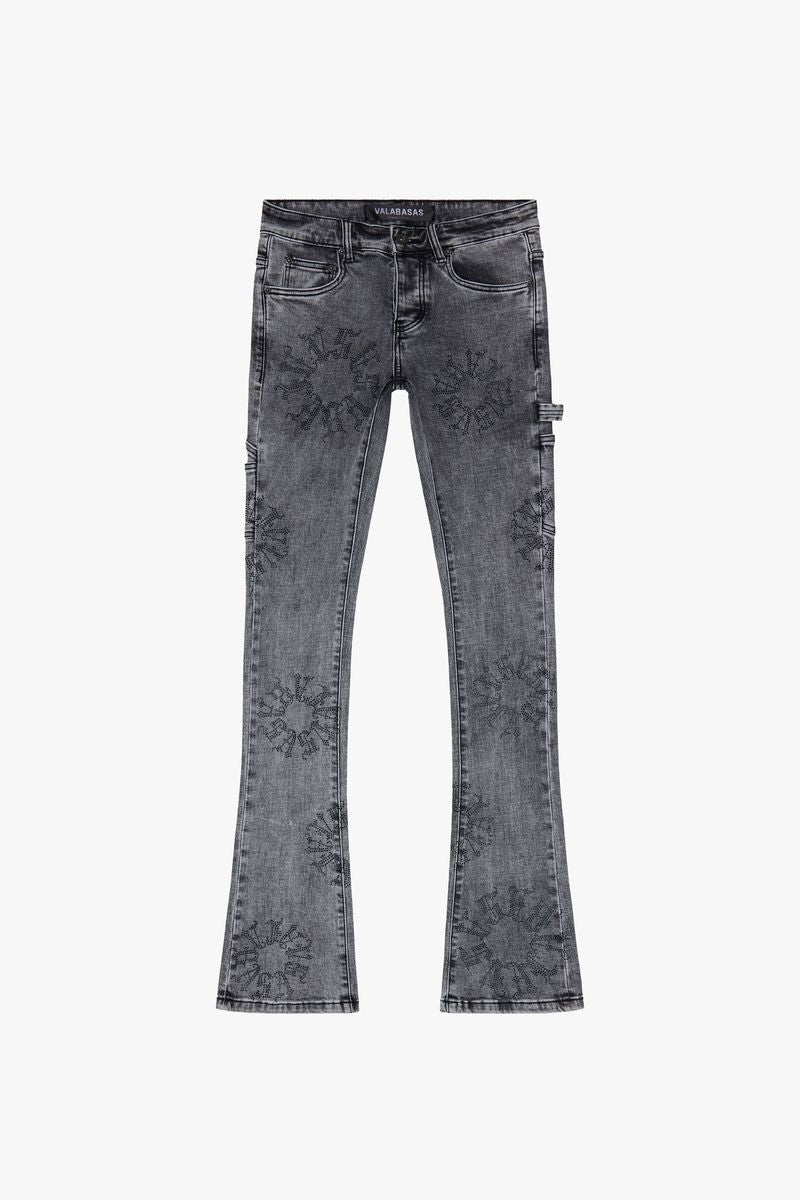 VALABASAS "RINGER” LT. GREY STACKED FLARE JEAN (VLBS6033-gry)