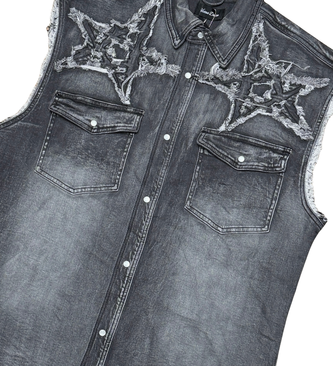 VICIOUS CUT-OUT DENIM SLEEVELESS SHIRT (VC-452 VINTAGE BLACK)