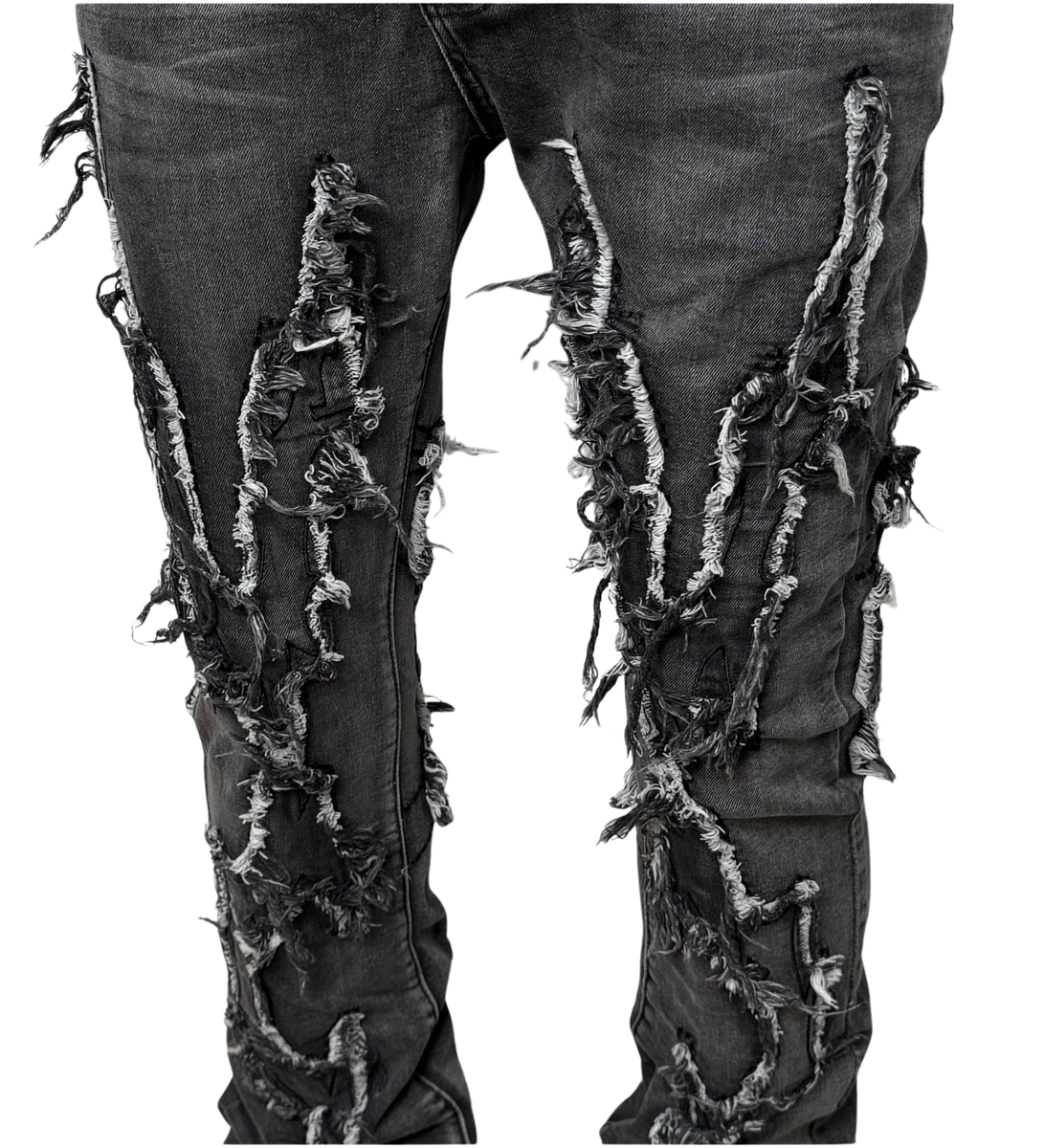 VICIOUS CUT-OUT DENIM PANTS (VC406-VINTAGE BLACK)