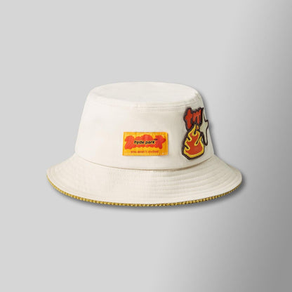 HYDE PARK Cream Bucket Hat - With Patches