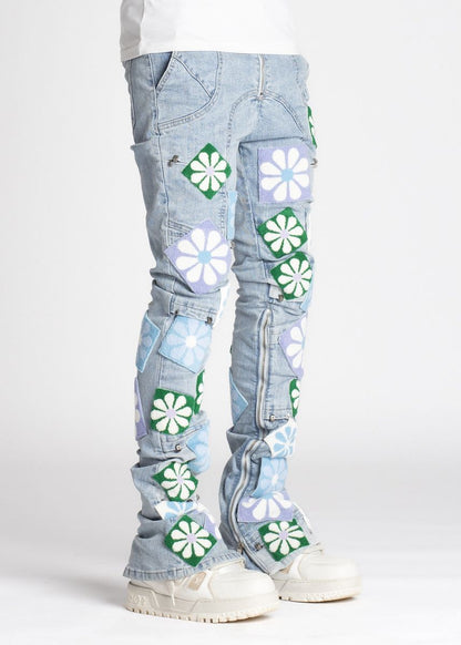 GUAPI Aqua Blue Flowers Denim