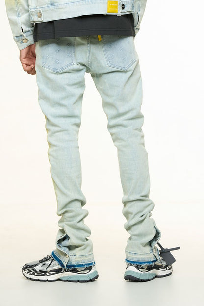 PHEELINGS "MENDING HEARTS" EMBOSSED FLARE STACK DENIM (PH-SS24-85)-LT BLUE/SAND