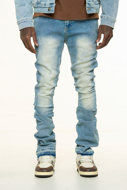 PHEELINGS "NEW EMOTIONS" EMBOSSED FLARE STACK DENIM (PH-SS24-45)-LT BLUE STONE