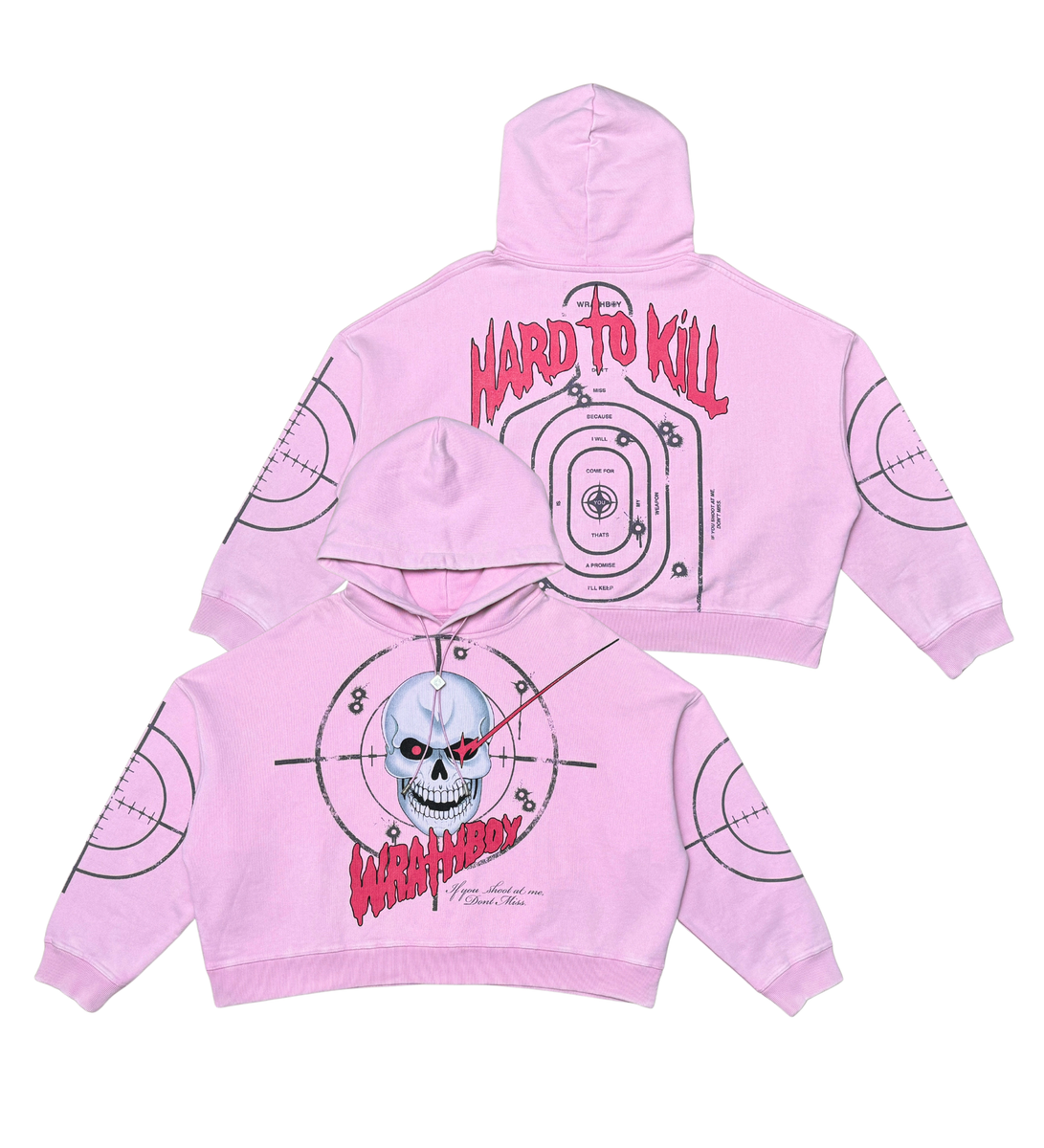 WRATHBOY HARD TO KILL SKULL CROPPED HOODIE (WB05-067 PINK)