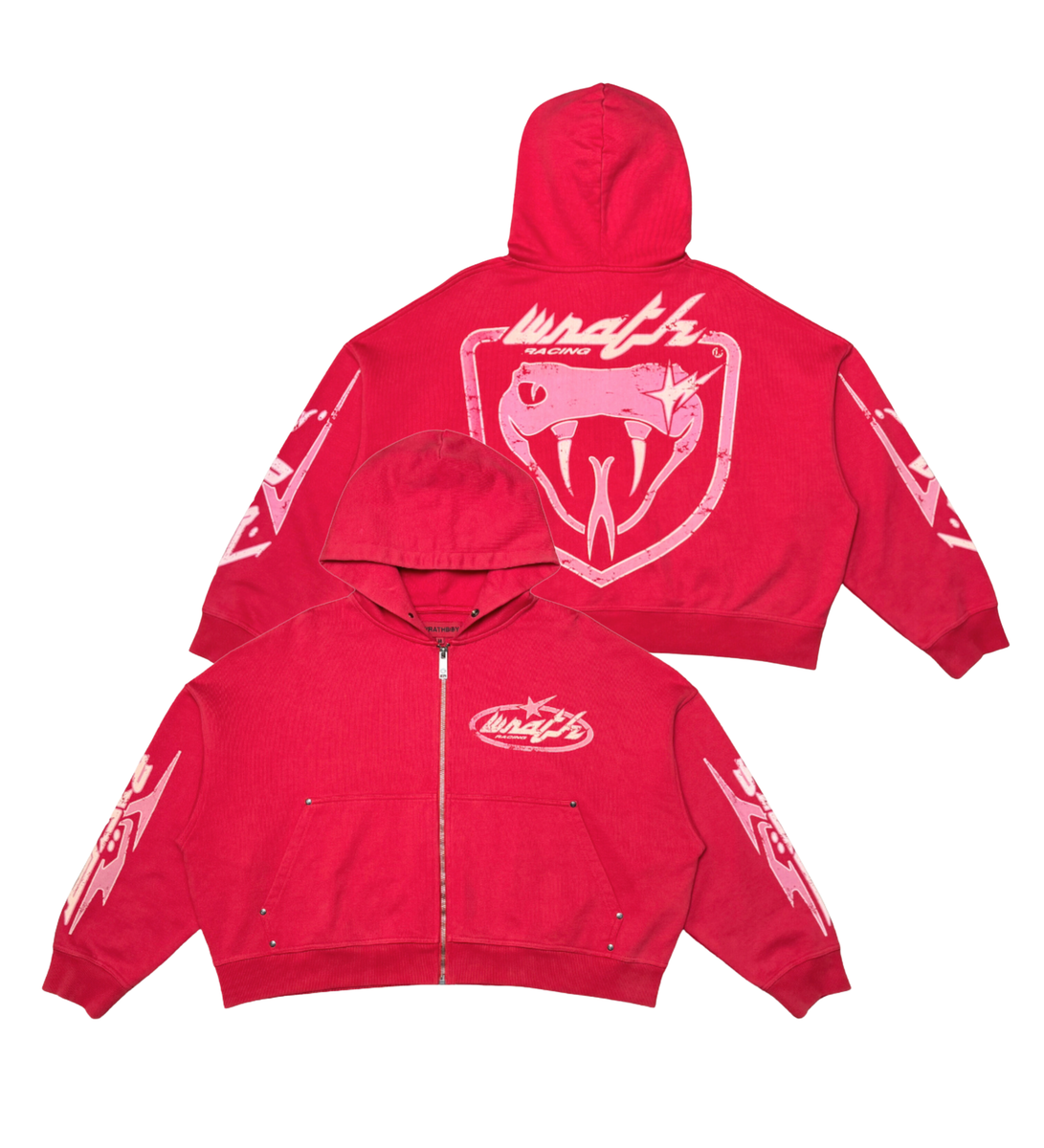 WRATHBOY VIPER ZIP CROPPED HOODIE (WB05-065 RED)