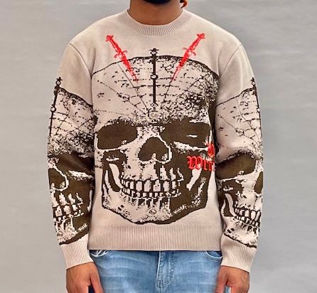 DOCTRINE NIGHTFALL SKULL SWEATER (DB222) TAUPE