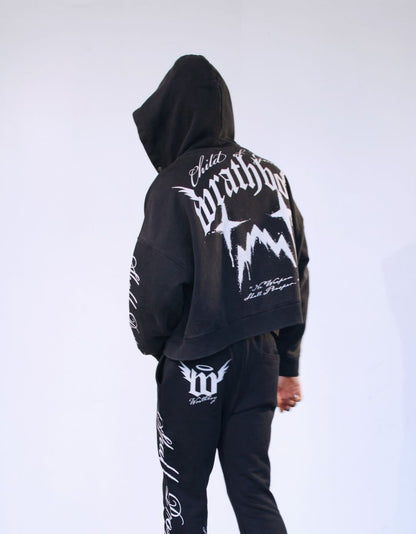 WRATHBOY CHILD OF GOD ZIP CROPPED HOODIE (WB05-066 BLACK)