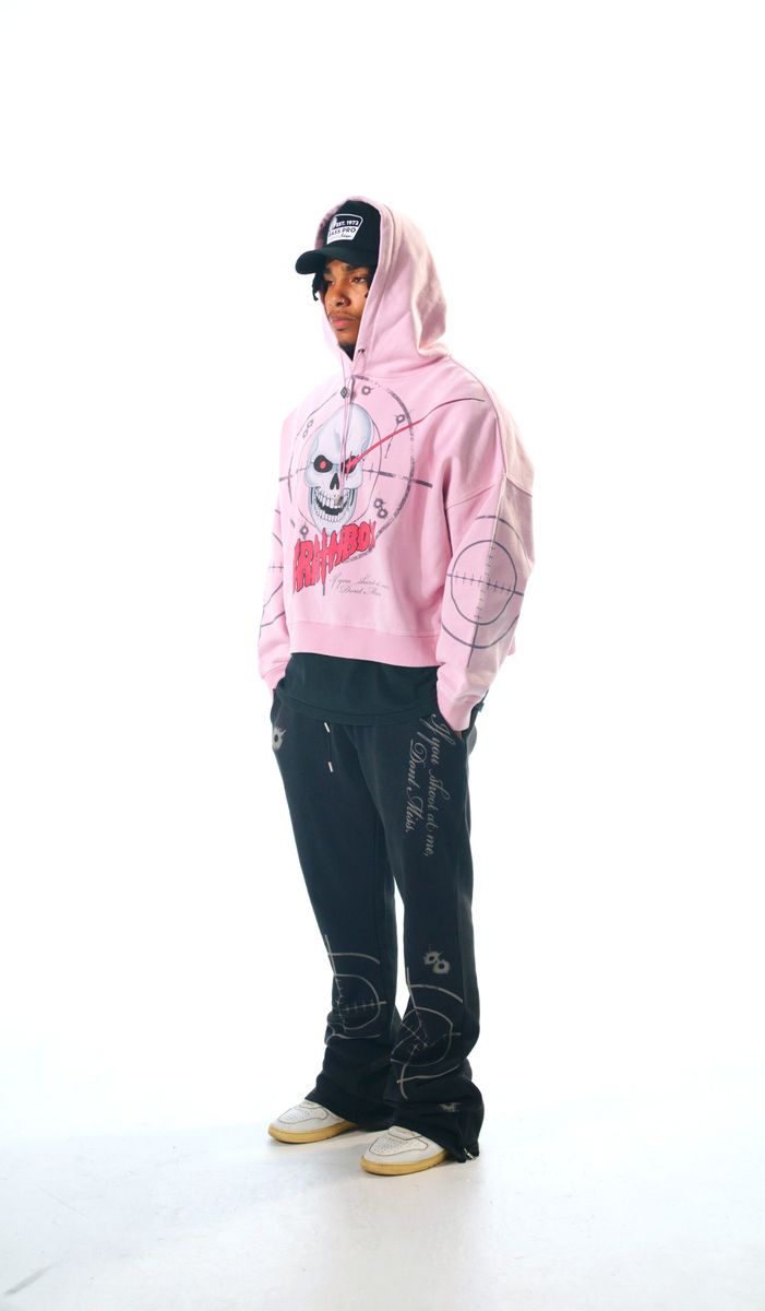 WRATHBOY HARD TO KILL SKULL CROPPED HOODIE (WB05-067 PINK)