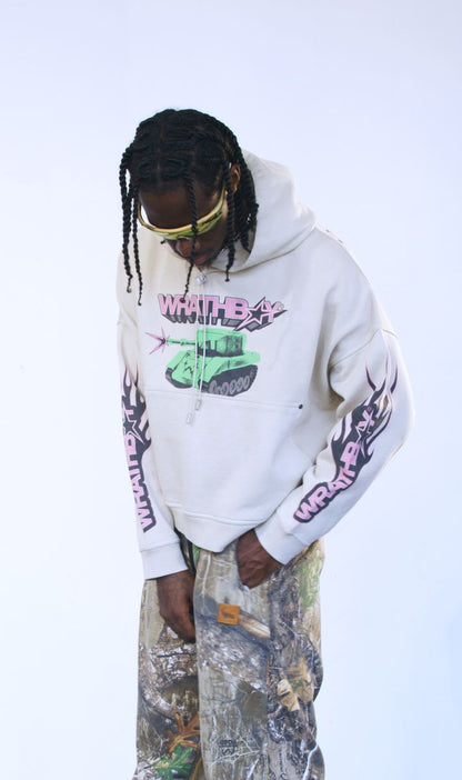 WRATHBOY WORLD AT WAR CROPPED HOODIE (WB05-084 CEMENT)