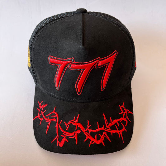 HUDSON 777 SUEDE TRUCKER HAT (CD0284)-BLACK RED