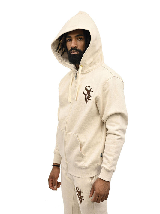 SI TU VEUX 'LOGO ZIP HOODIE' (TV0091) HEATHER OATMEAL