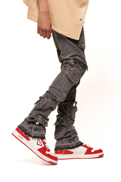 PHEELINGS "JOURNEY TO GREATNESS" CARGO FLARE STACK DENIM (PH-SS24-26)CHARCOAL GREY