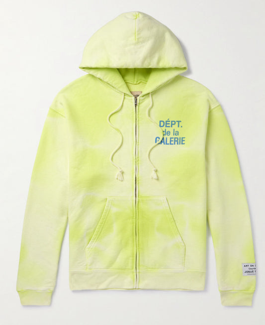 GALLERY DEPT. Logo-Print Bleached Cotton-Jersey Zip-Up Hoodie - GREEN