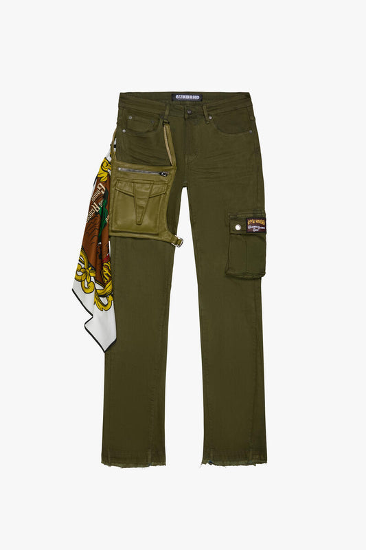 6TH NBRHB "INDIANA" CARGO DENIM  STACKED (6TH-D2402)-OLIVE