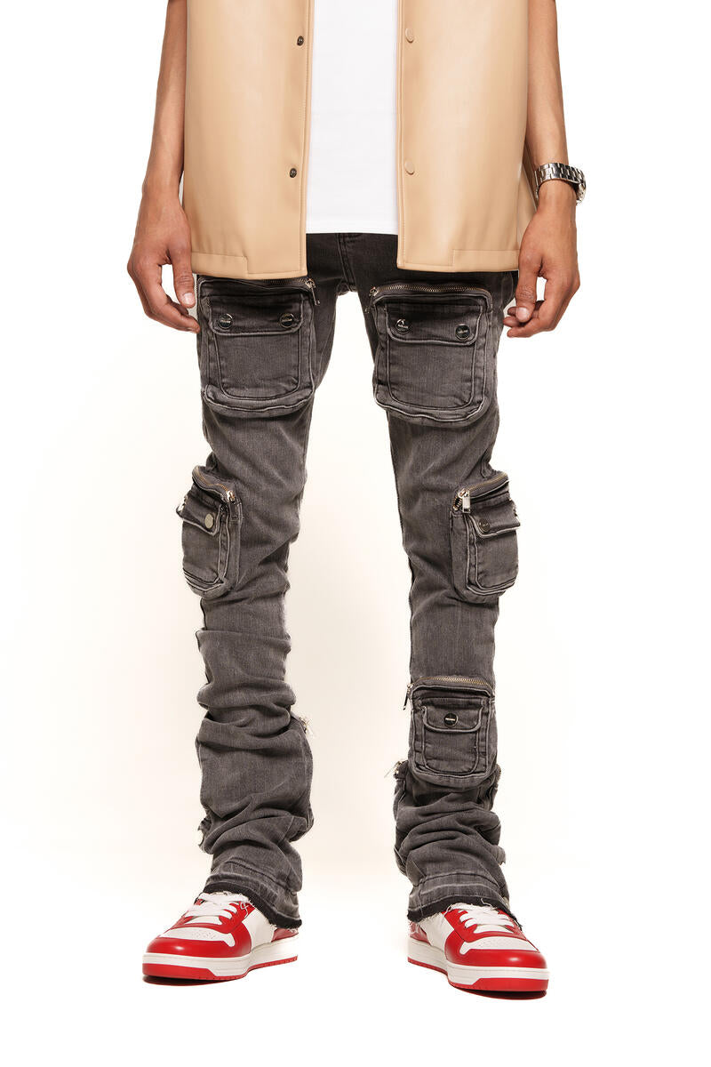 PHEELINGS "JOURNEY TO GREATNESS" CARGO FLARE STACK DENIM (PH-SS24-26)CHARCOAL GREY