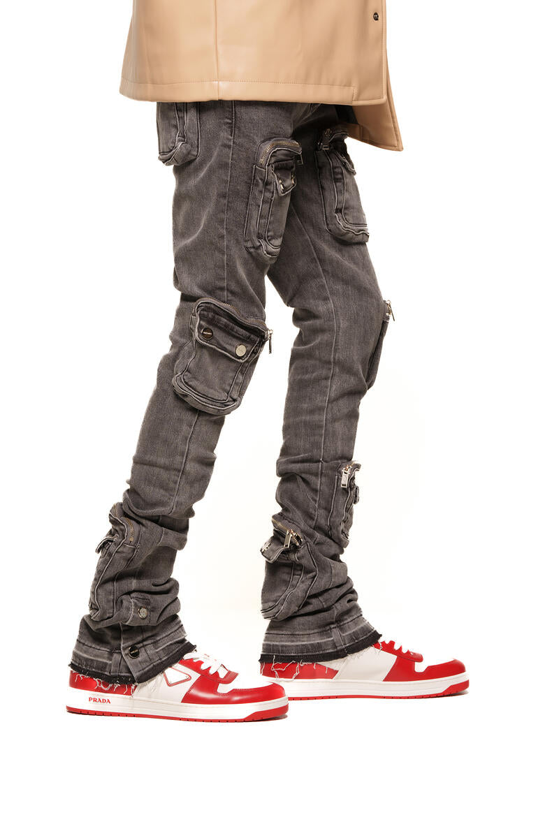 PHEELINGS "JOURNEY TO GREATNESS" CARGO FLARE STACK DENIM (PH-SS24-26)CHARCOAL GREY