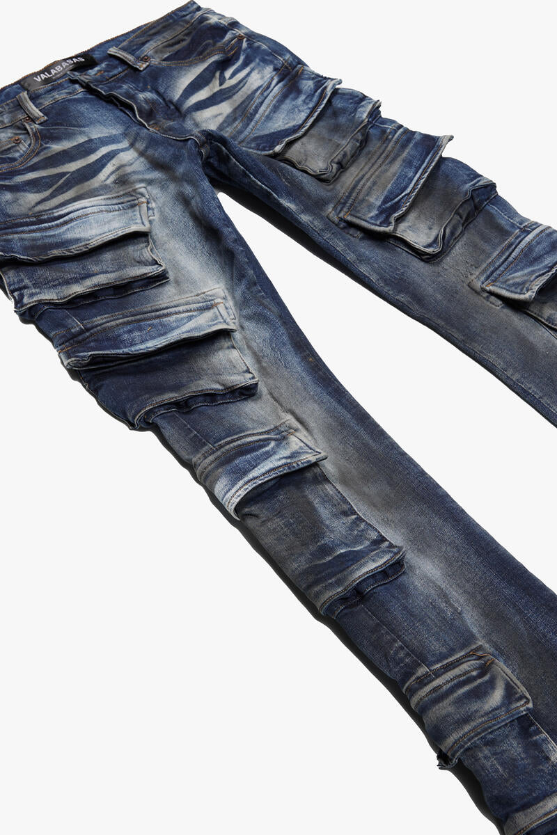 “PINNACLE” FLARED STACKED DENIM - BLUE DIRTY WASH (VLBS4101623)