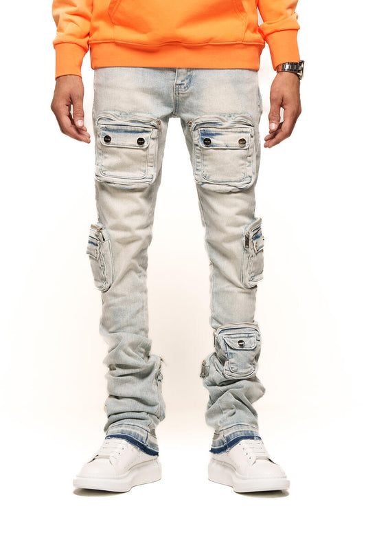 PHEELINGS "JOURNEY TO GREATNESS" CARGO FLARE STACK DENIM (PH-SS24-29)LIGHT BLUE