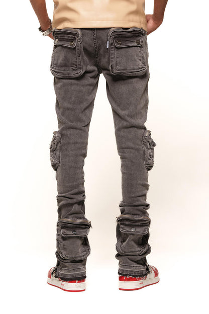 PHEELINGS "JOURNEY TO GREATNESS" CARGO FLARE STACK DENIM (PH-SS24-26)CHARCOAL GREY