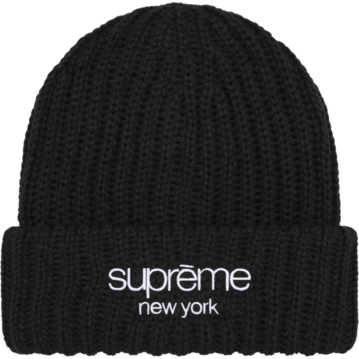 SUPREME CLASSIC LOGO  CHUNKY RIBBED BEANIE- BLACK