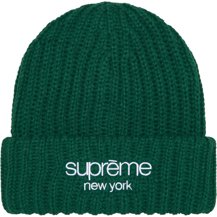 SUPREME CLASSIC LOGO  CHUNKY RIBBED BEANIE- DARK GREEN