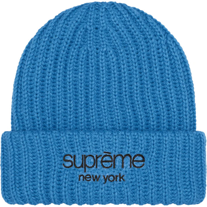 SUPREME CLASSIC LOGO  CHUNKY RIBBED BEANIE- BLUE