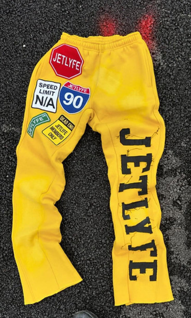 JETLYFE Multi Logo Patch Joggers-YELLOW