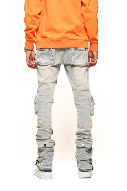 PHEELINGS "JOURNEY TO GREATNESS" CARGO FLARE STACK DENIM (PH-SS24-29)LIGHT BLUE