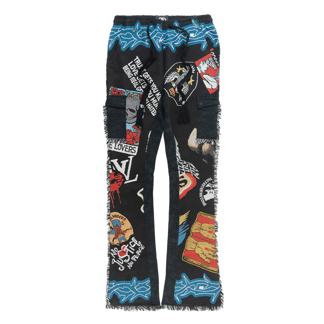 Brave Heart Tapestry Stacked Pants F1755- Black